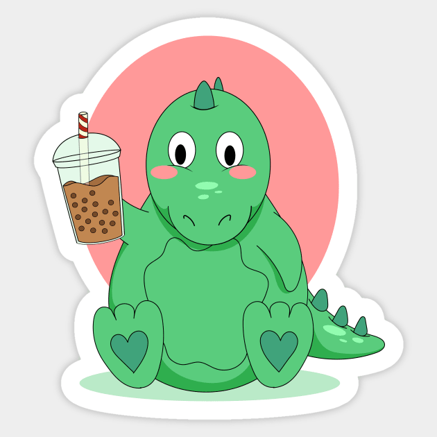 Green Dinosaur Hug Me I'm done drinking boba Sticker by Bubbly Tea